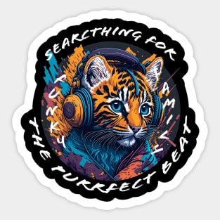 Cute Cub Wearing Headphones - white font Sticker